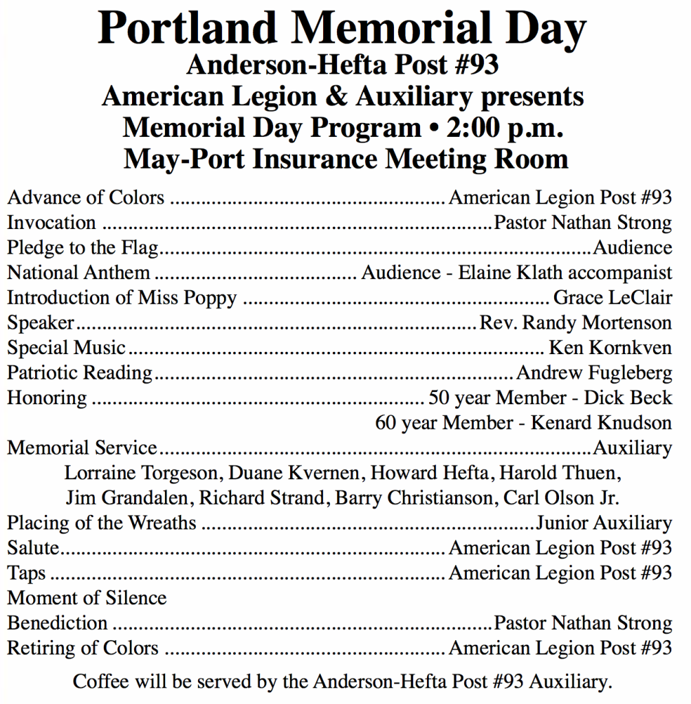 Memorial Day Program - Portland @ May-Port Insurance Meeting Room