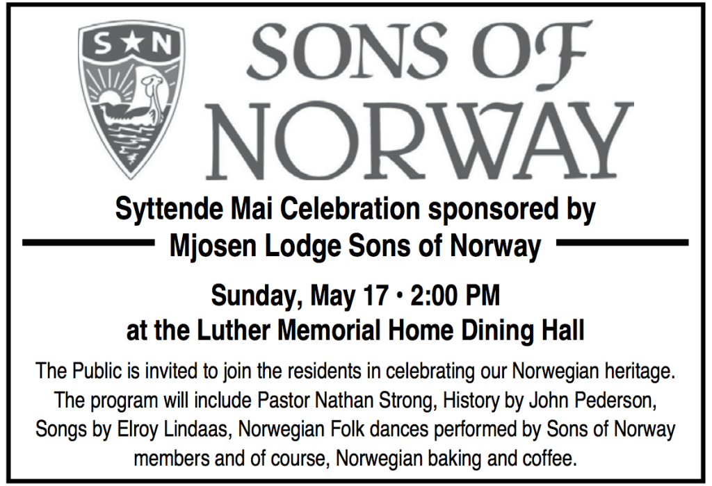 Syttende Mai Celebration | Sons of Norway @ Luther Memorial Home Dining Hall