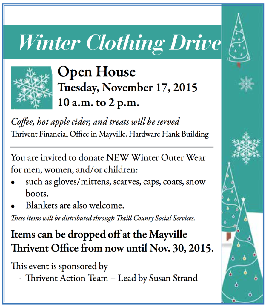 Winter Clothing Drive Open House @ Mayville Thrivent Office