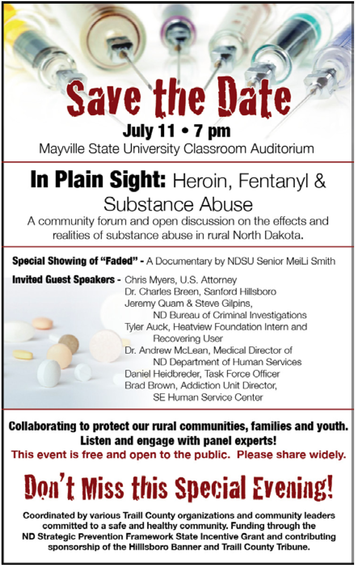 In Plain Sight: Heroin, Fentanyl & Substance Abuse @ Mayville State University Classroom Auditorium