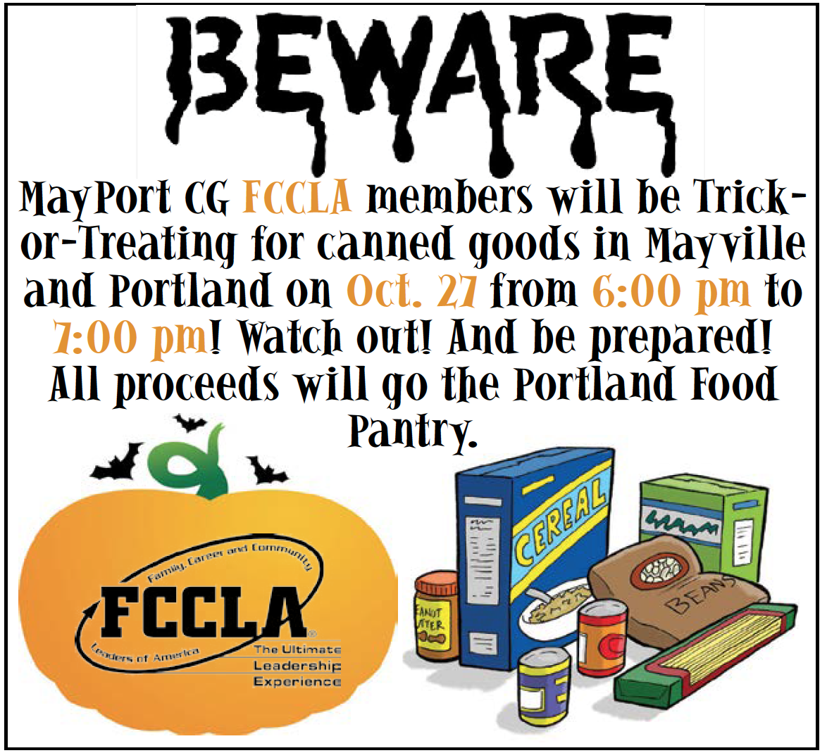 FCCLA TrickorTreat for Canned Goods Mayville Portland, North Dakota