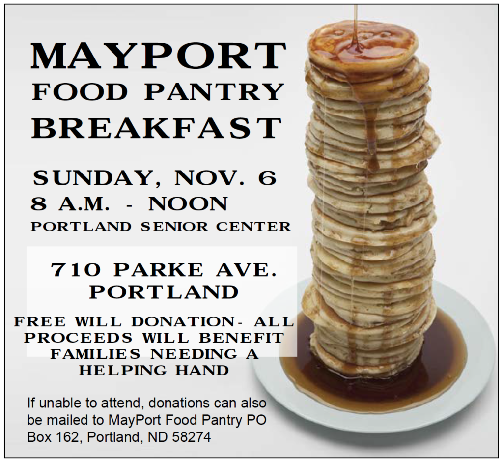 Mayport Food Pantry Breakfast Mayville Portland North Dakota