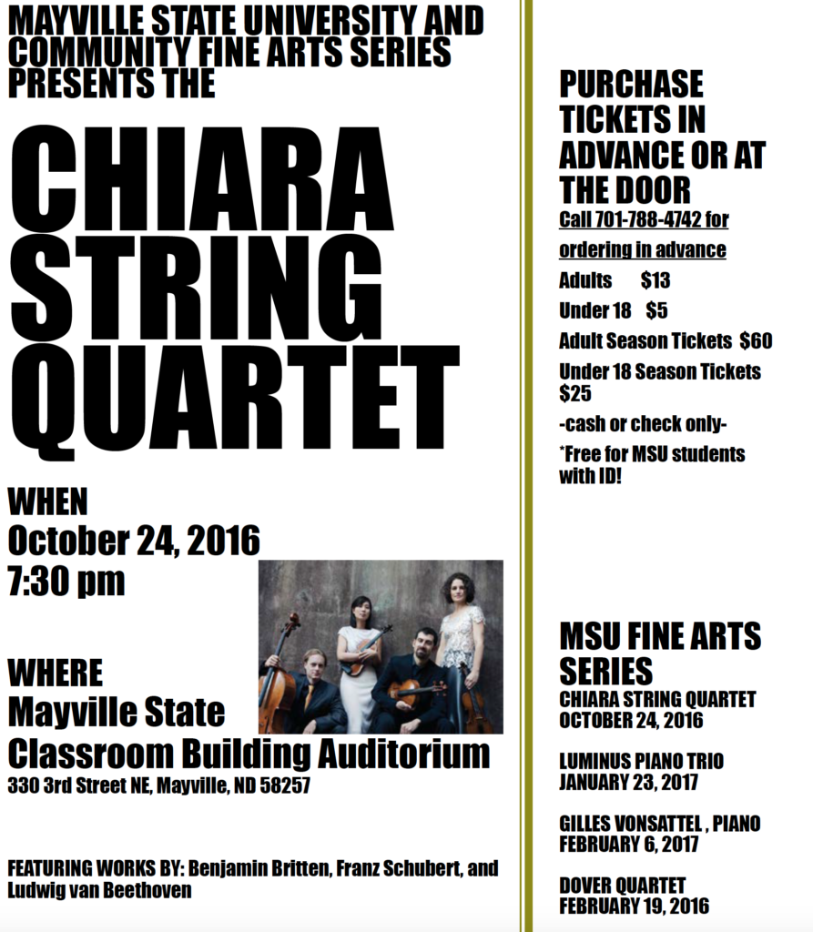 Chiara String Quartet @ Mayville State Classroom Building
