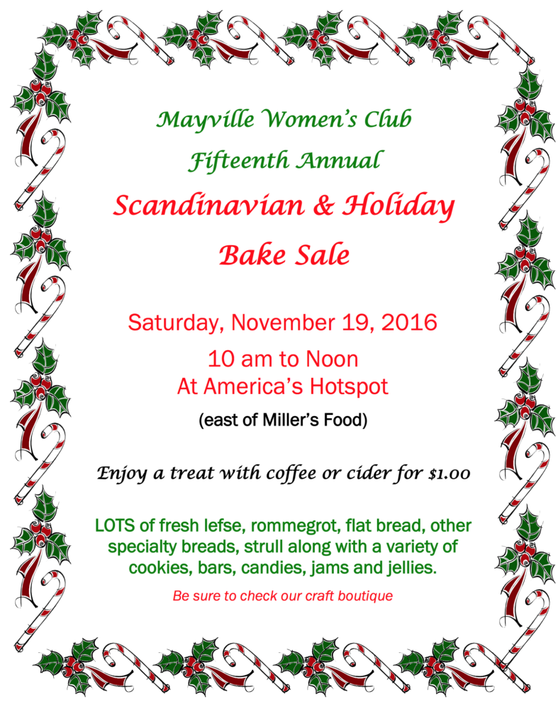 Mayville Women's Club Scandinavian & Holiday Bake Sale @ America's Hot Spot