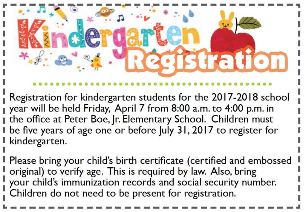 Kindergarten Registration 2017 @ Peter Boe Jr. Elementary