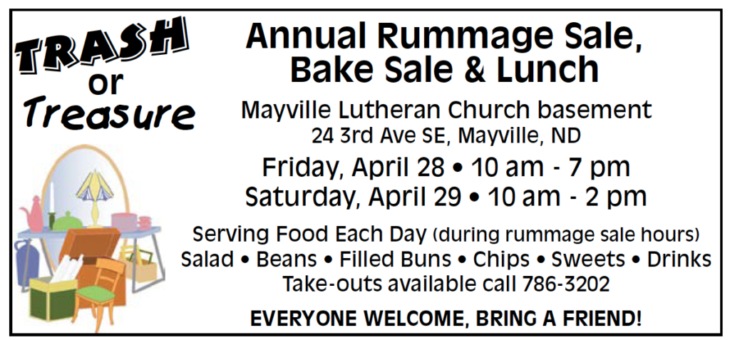 Mayville Lutheran Church's Annual Trash to Treasure and Bake Sale! @ Mayville Lutheran Church