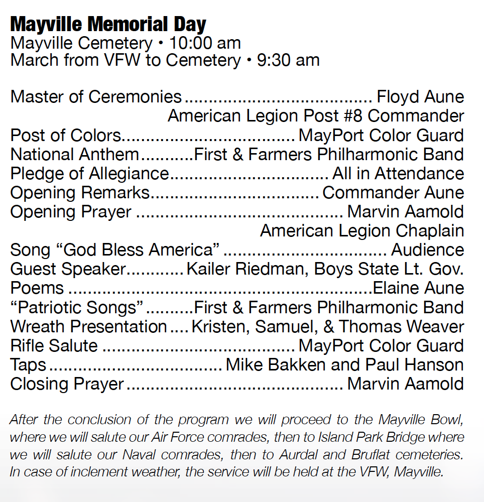 Mayville Memorial Day Events @ Mayville Cemetery