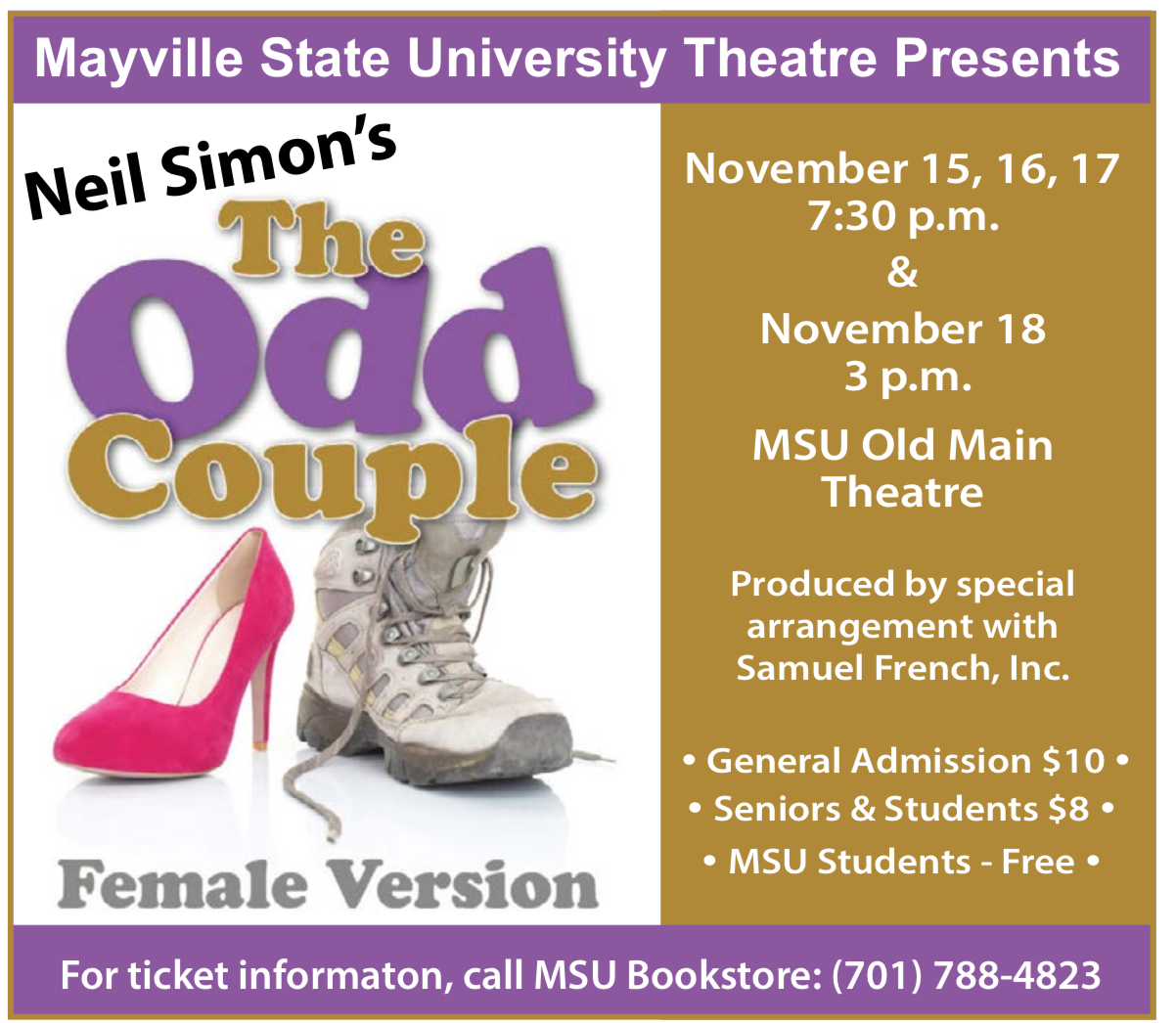 MSU Theatre Presents "The Odd Couple" @ MSU Theatre - Old Main