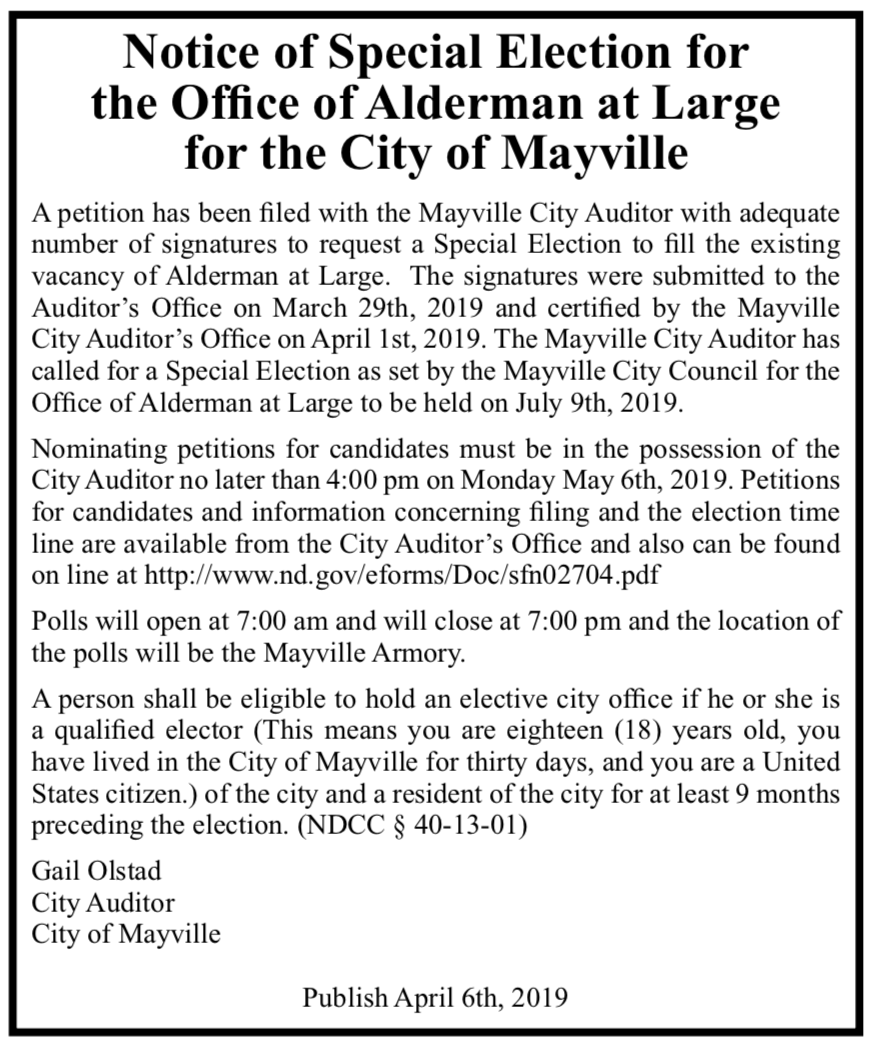 Mayville City - Special Election @ Mayville Armory