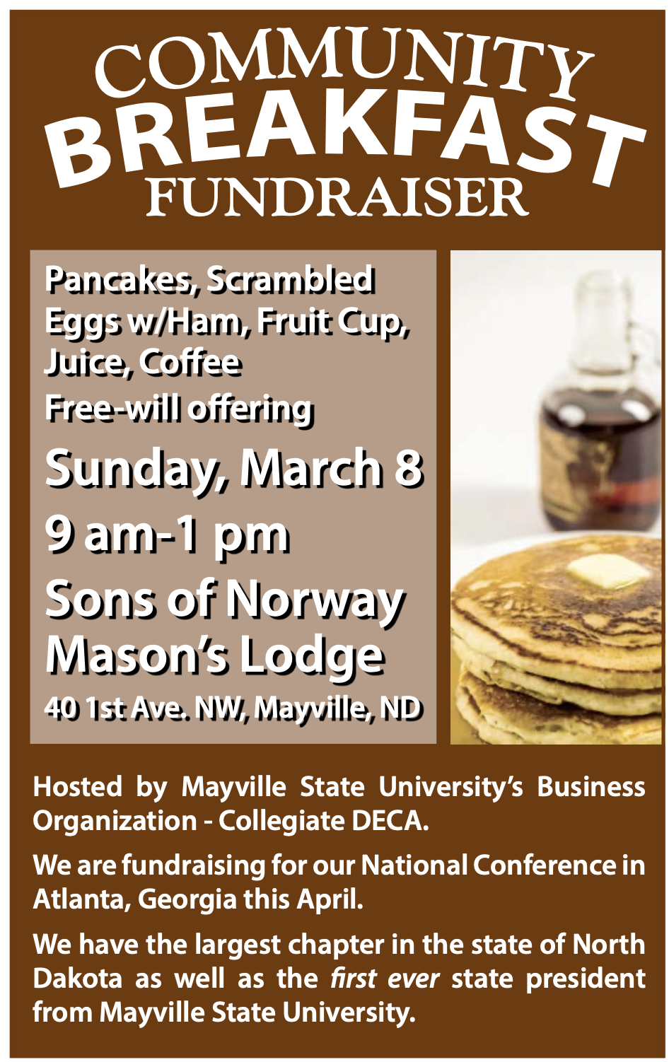 DECA Community Breakfast Fundraiser @ Sons of Norway - Masons Lodge