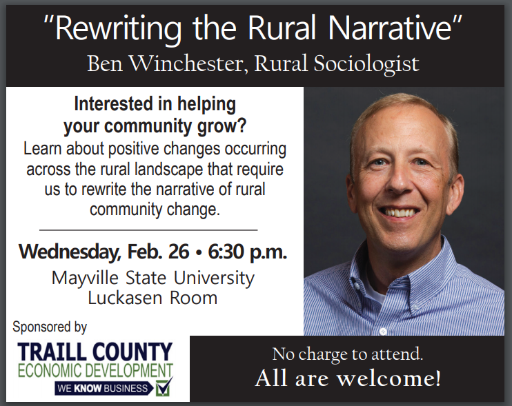 Rewriting the Rural Narrative - A presentation and discussion by Ben Winchester @ Mayville State Luckasen Room