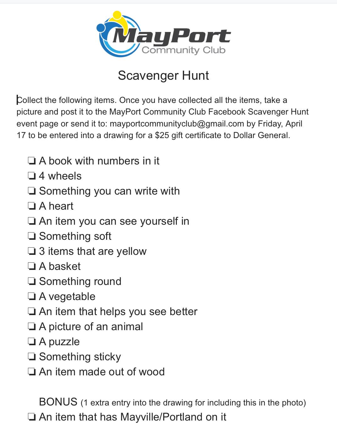 MPCC Weekly Scavenger Hunt