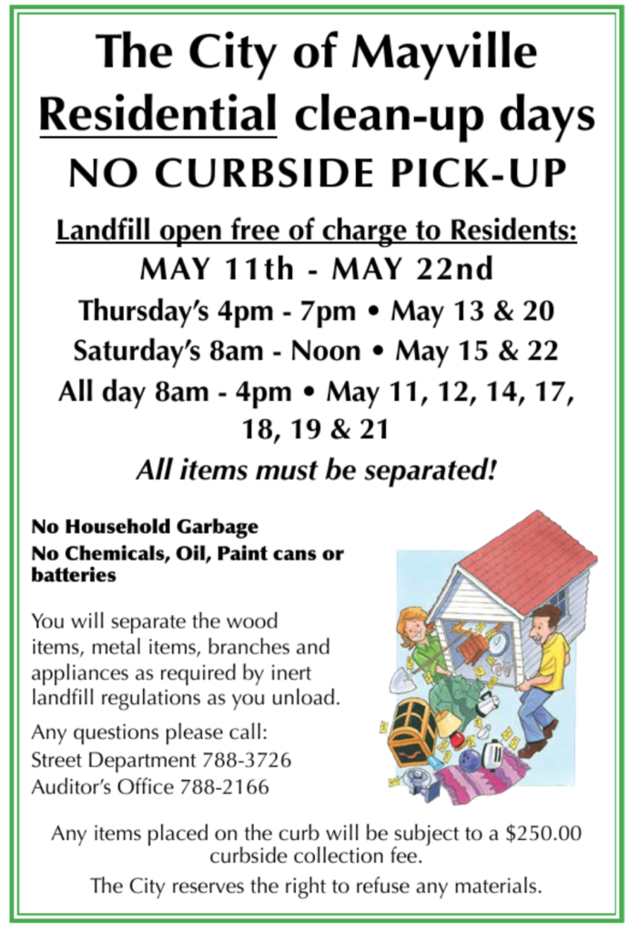 Mayville Clean Up Days - SEE SCHEDULE